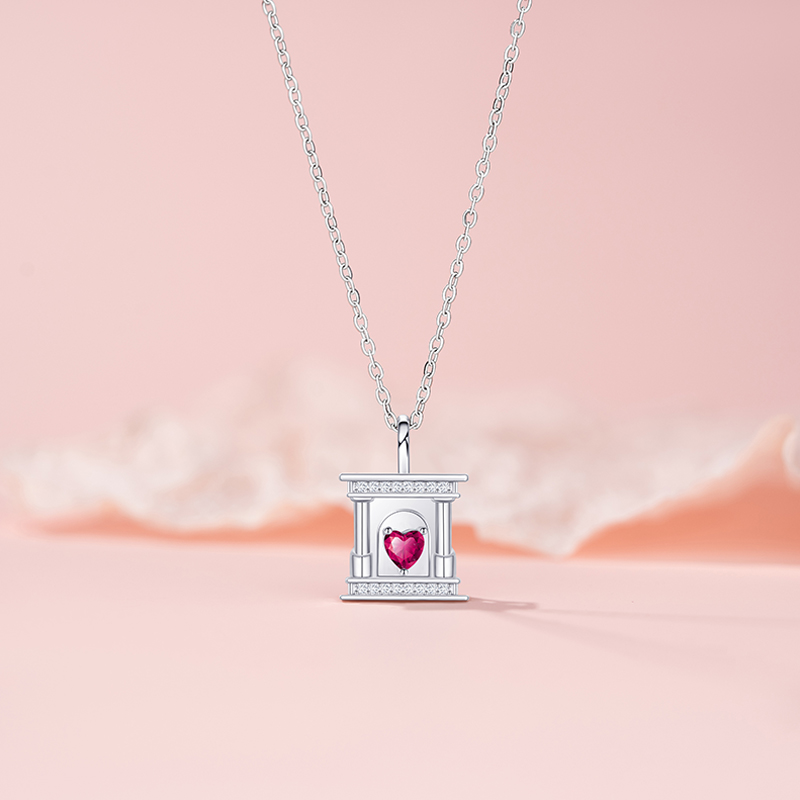 Chic Commute-Friendly Winter-Inspired Heart & Fireplace Pendant Necklace in Stainless Steel for Women