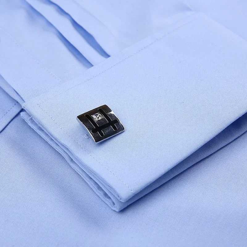 Quality French Cufflinks Shirt Mens Long Sleeve Tuxedo Male Brand Slim Fit White Button Cuff Social Men Dress ShirtsXJ24113