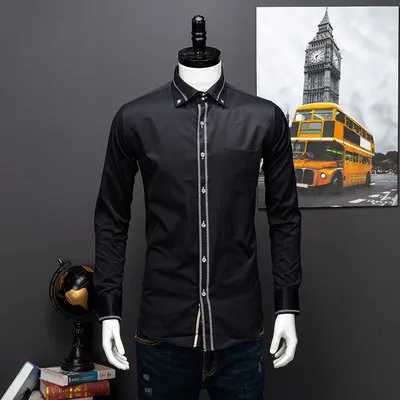 Men's Casual Shirts 2023 Spring/Autumn Mens Slim Fit Long Sleeve Dress Shirt Europe Business Causal Border Shirt High Quality Wedding Grooms Shir