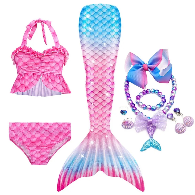 Kids Girls Swimming Mermaid tail Mermaid Costume Cosplay Children Rainbow Mermaid Swimsuit Fantasy Suit can add Monofin Fin