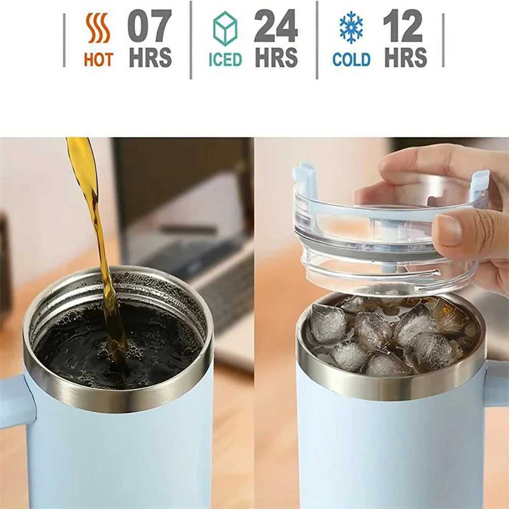 40 ounce stainless steel hot cup for holding hot and cold water bottles with handle and straw for hot g car leak proof Y241114