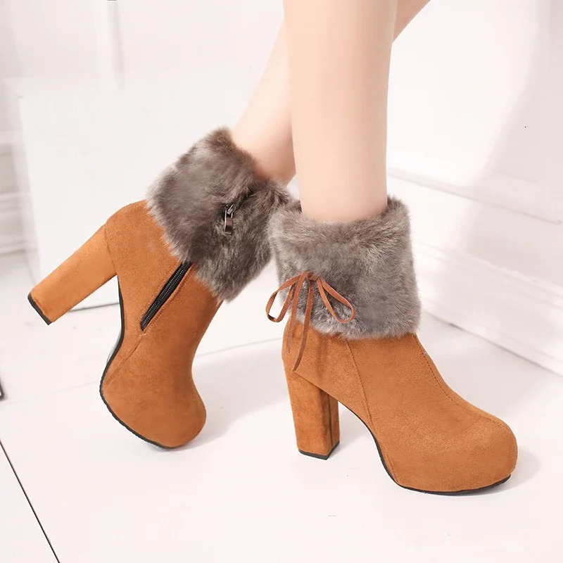 Womens Fashion Shoes Round Toes Suede Side Zipper Womens Boots Winter Sale Like Cake Solid Color Womens Shoes 241113
