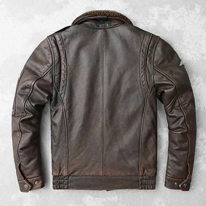 Retro brown flying leather denim jacket pilot bomber mens jacket motorcycle jacket autumn W241113
