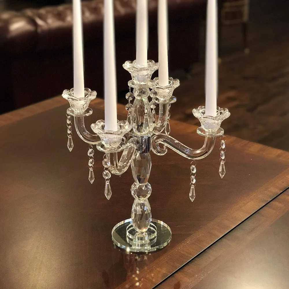 Candle Holders Wedding Crystal Candlestick 5-Arm Cone Candlestick Crystal Candlestick - Family Wedding Events and Party Festivals J241114