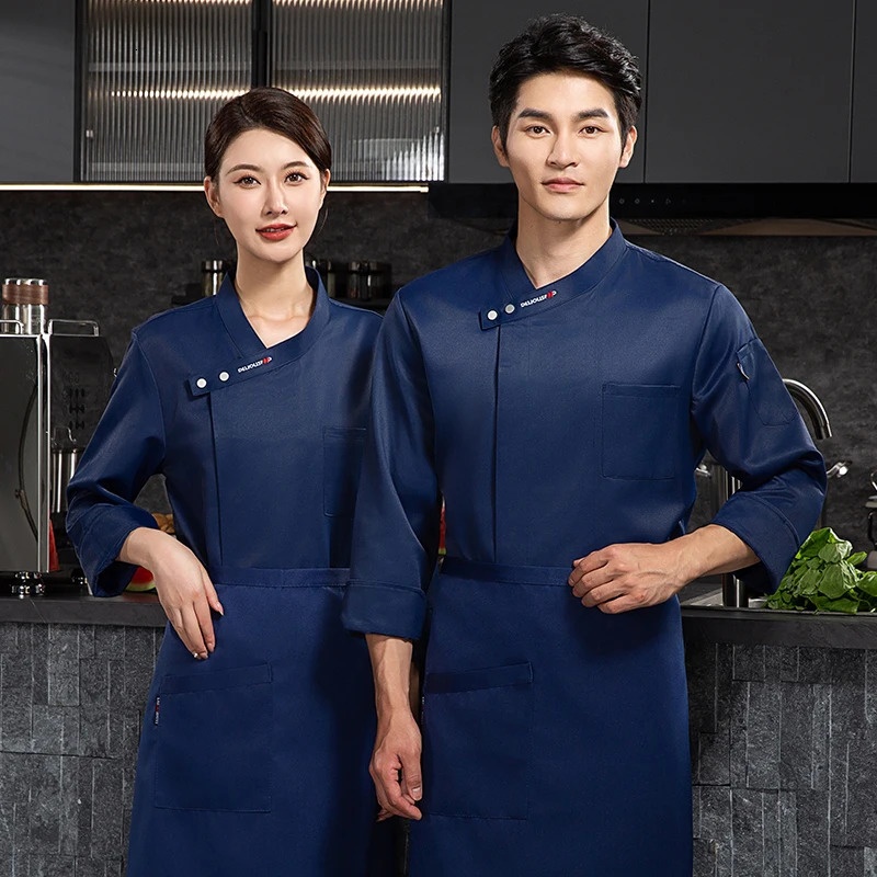 Grey long sleeve chef jacket el coat Tshirt uniform restaurant Bakery Breathable Cooking clothes 240412