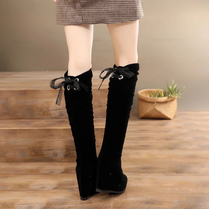 Shoes Wedge high heels Womens platform Womens boots Elastic high knee above Pu Waterproof Spring and Autumn Y2k 241113