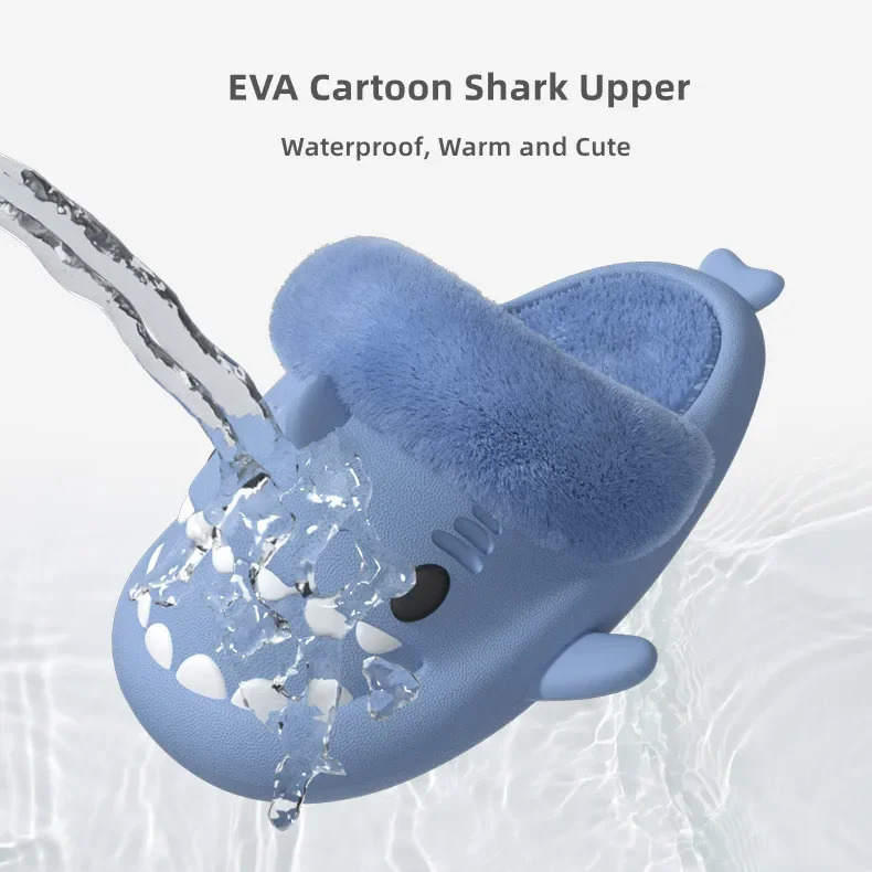 Men Women Shark Slippers Detachable EVA Waterproof Warm Cotton Plush Home Slippers Winter Indoor Fluffy Slides Non Slip Shoes 241114