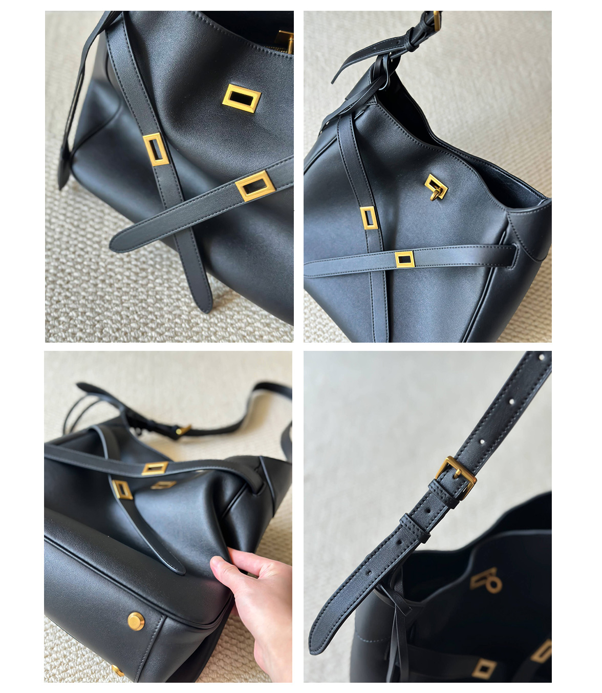 Real Leather Buckle Tote Bags For Women Large Capacity Commuting Bucket Purse Versatile Desinger Shoulder Armpit Bag Genuine Leather BagVoyage