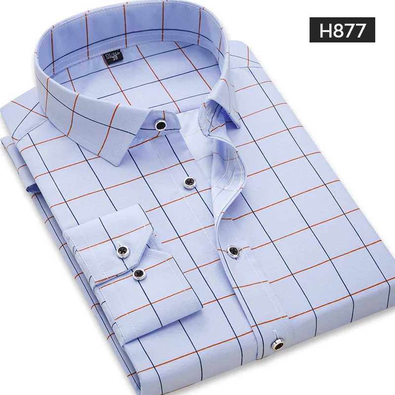 Mens Long Sleeve Print Plaid Shirt Spring Summer Slim Fit Dress Shirts Brand Male Clothing M-5XLXJ24113