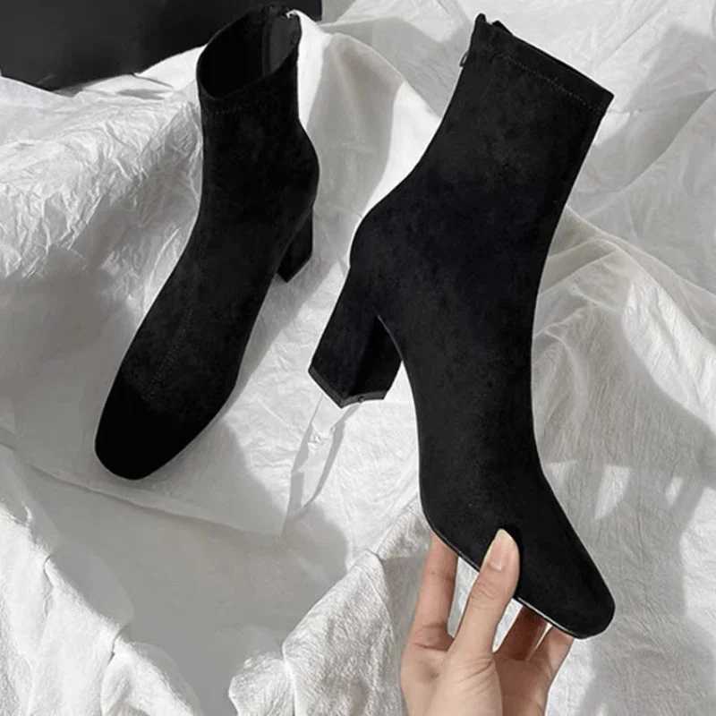 High Quality High H Wen Suede Ankle Boots Winter Designer Square Toe Wen Trend Walking Shoes Pump Comfortable MUJI Snow Botas T241113
