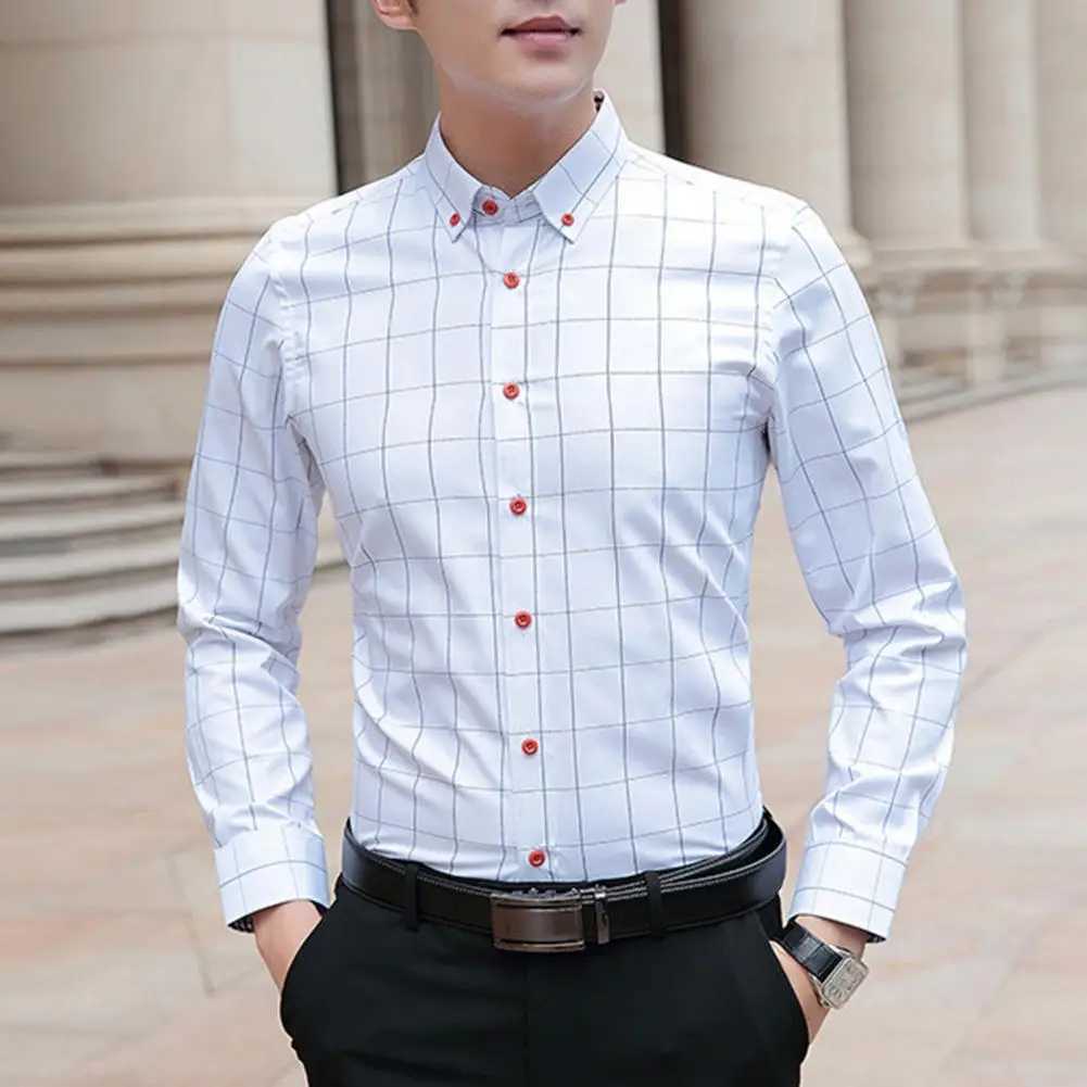 Men Shirt Plaid Print Long Sleeve Button Formal Single-breasted Warm Business Plus Size Autumn Top Male ClothesXJ24113