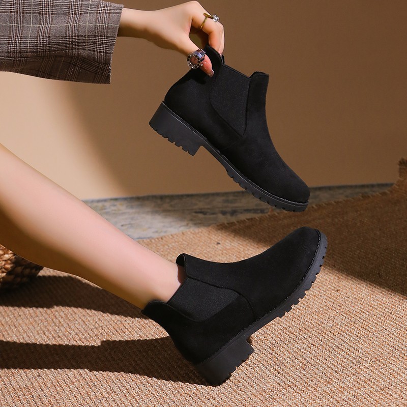 Large 2024 New Round Toe Elastic Thick Heel Casual Boots.