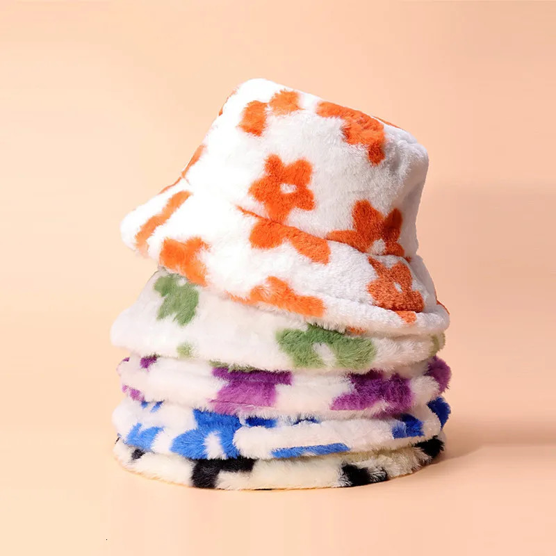CNTANG Women Bucket Hat Autumn And Winter Warm Cow Print Plush Fashion Panama Casual Hats For Ladies Fisherman Caps 241113