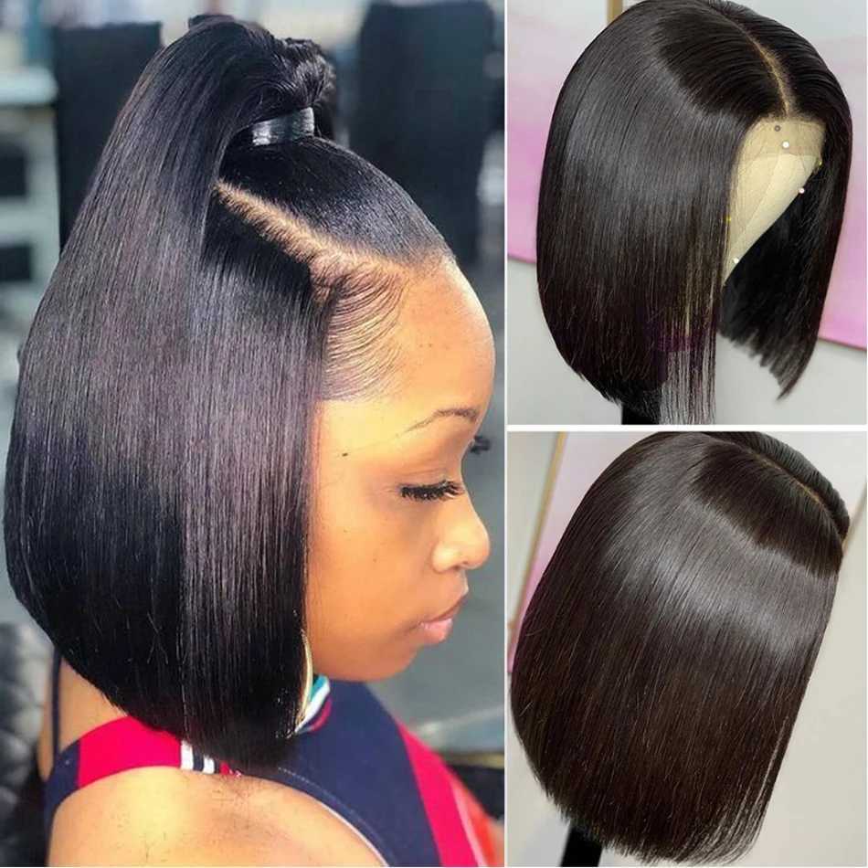 Glueless 13x4 Straight Lace Frontal Bob Wig Pre Plucked 4x4 Human Hair Wigs Brazilian Remy Bone Straight Short Bob Wig For WomenXJ241227