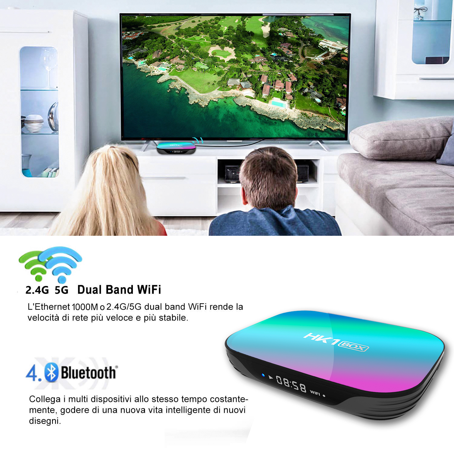 HK1 BOX Smart TV Box Android 9.0 4K 100m 1080P TVBox amlogic S905X3 Dual WiFi 4GB RAM 32GB ROM 2.4G&5G Wifi 4K 8K Media Player Set Top Box