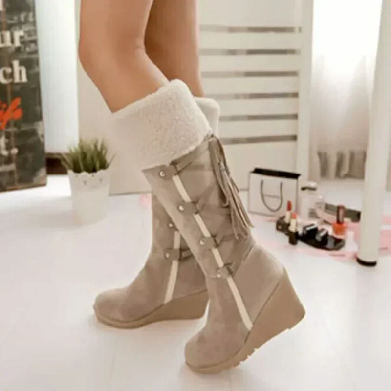 snow boots womens winter shoes warm cotton shoes cold winter knee high boots womens wedge high heels Plus size 42 241113