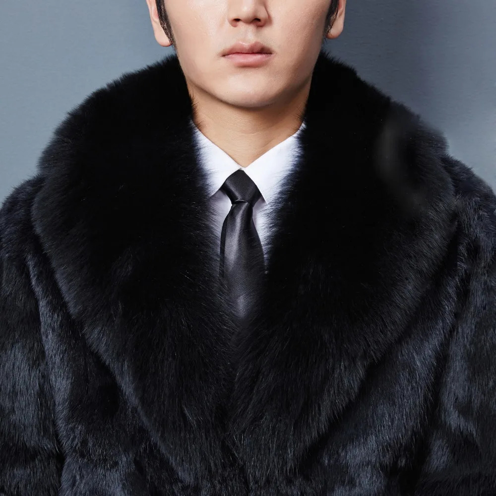 mens genunie natural rabbit fur coat big fox fur collar mens fashion long jacket warm winter customization in any size 241113