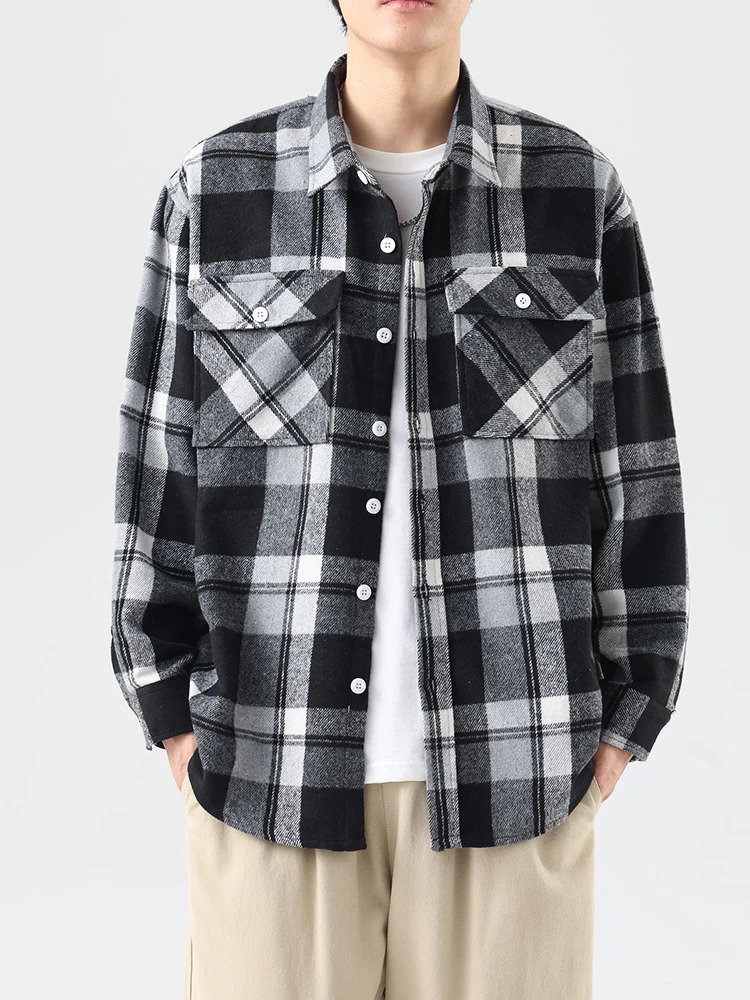 Oversized 8XL 7XL plain weave mens winter thick retro flannel long sleeved plus size 6XL loose mens casual soft dress 241113