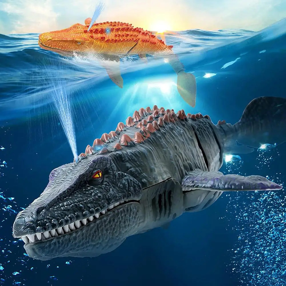 Remote Control Dinosaur For Kids Mosasaurus Diving Toys Rc Boat With Light Spray Water For Swimming Pool Lake Bathroom Bath Toys 240408