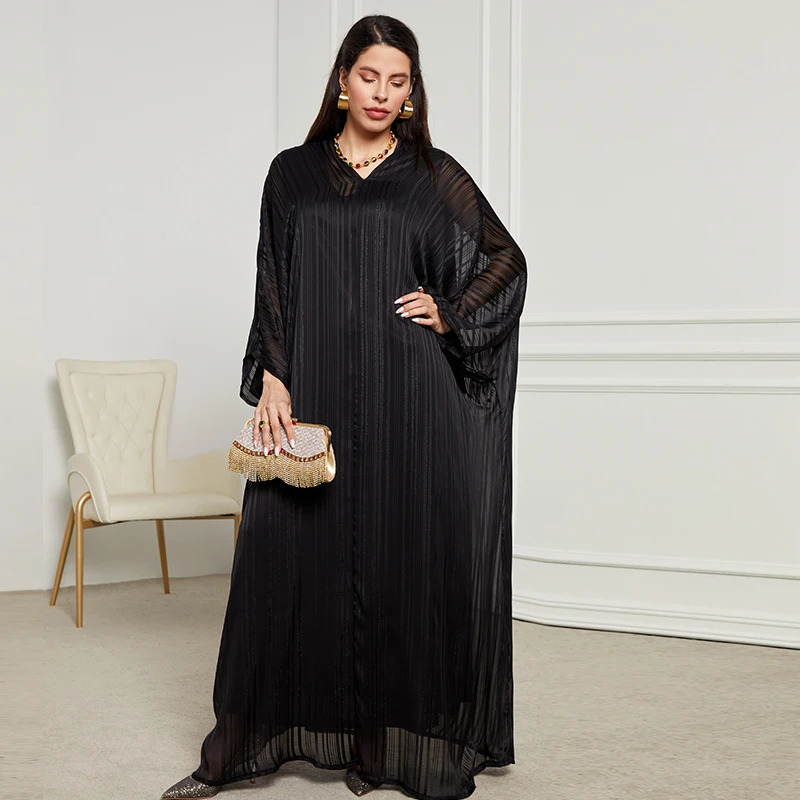 Selling Abaya Set For Muslim Women Kaftan Dubai Shiny Batwing Sleeve Evening Party Dress Modest 2 Piece Muslim Sets 241114