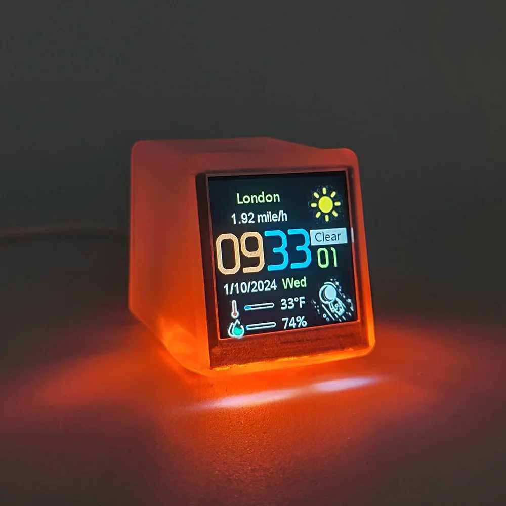 Desk Table Clocks Bitcoin Price Tracker on Mini Size WIFI Weather Station Alarm Clock with Colorful RGB Lights. DIY Album and GIF Animations J241114