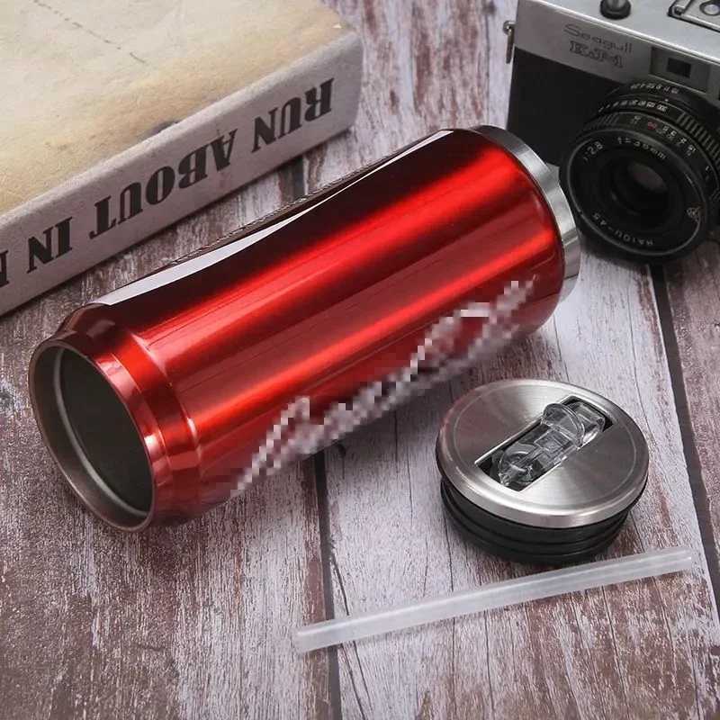 Stainless steel cola hot pot water cup station wagon vacuum valve beverage double-layer straw cup Y241114