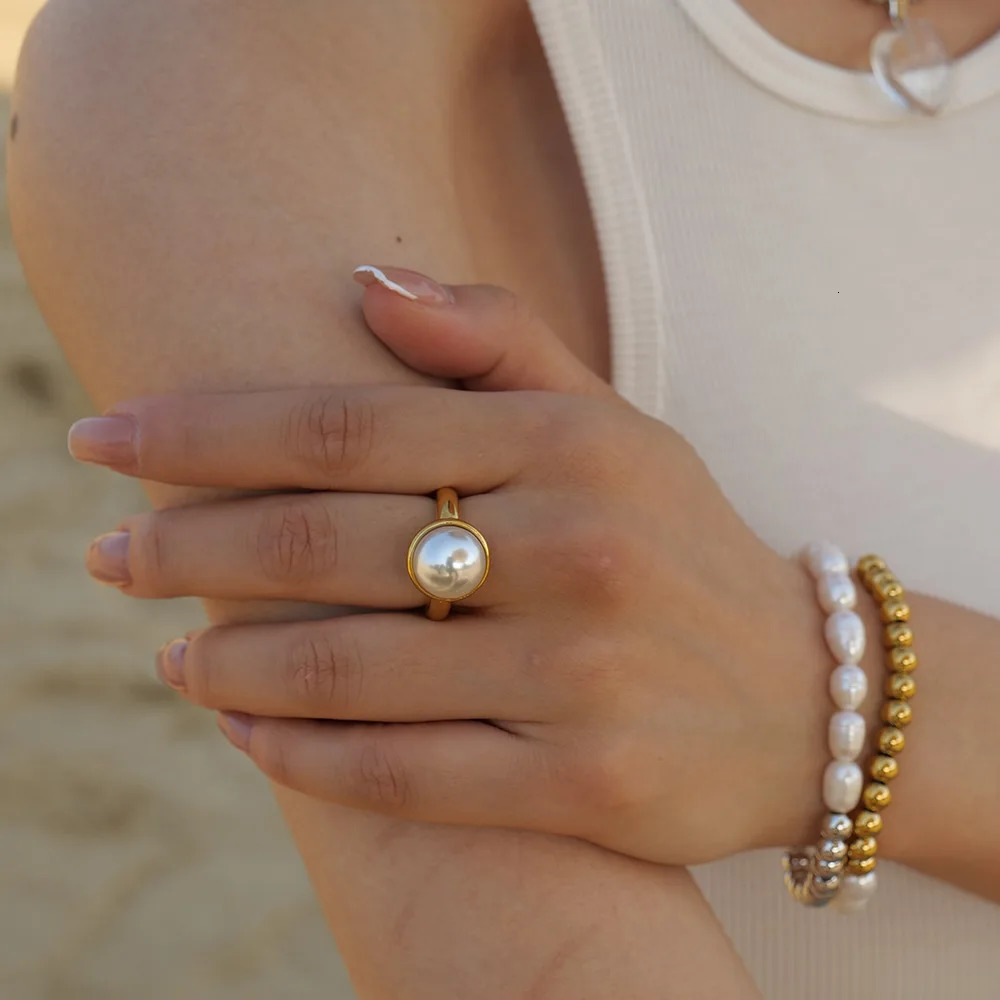 Baroque pearl inlaid ring 100% 18K gold-plated PVD stainless steel womens jewelry personal ring jewelry gift wholesale 241113