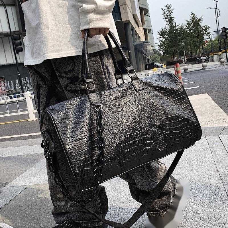 Waterproof Pu Crocodile Pattern Travel Bag Portable Large Capacity Short Distance Travel Luggage Storage Bag Folding Travel Bag