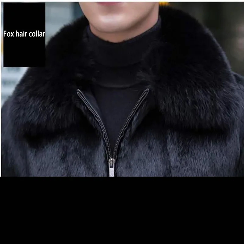 autumn and winter mens fur full leather rabbit fur short fur one-piece fox collar casual jacket 241113