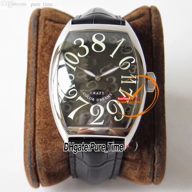 ABF 39mm Crazy Hours 8880 CH FM2001 Automatic Mens Watch Black Dial Number Markers Steel Case Leather Strap Gents Watches Pure_Time E270B