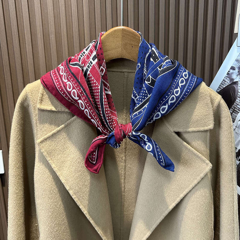 Wave Point Scepter Red Blue Women's Winter New Silk Wool Blended Premium Scarf Shawl