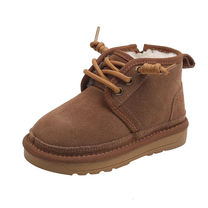 Chlidren Snow Boots Girls Geniune Leather Thick Plush Warm Winter Boots Boys Suede Soft Sole Non-slip Casual Shoes Size 21-37 241113