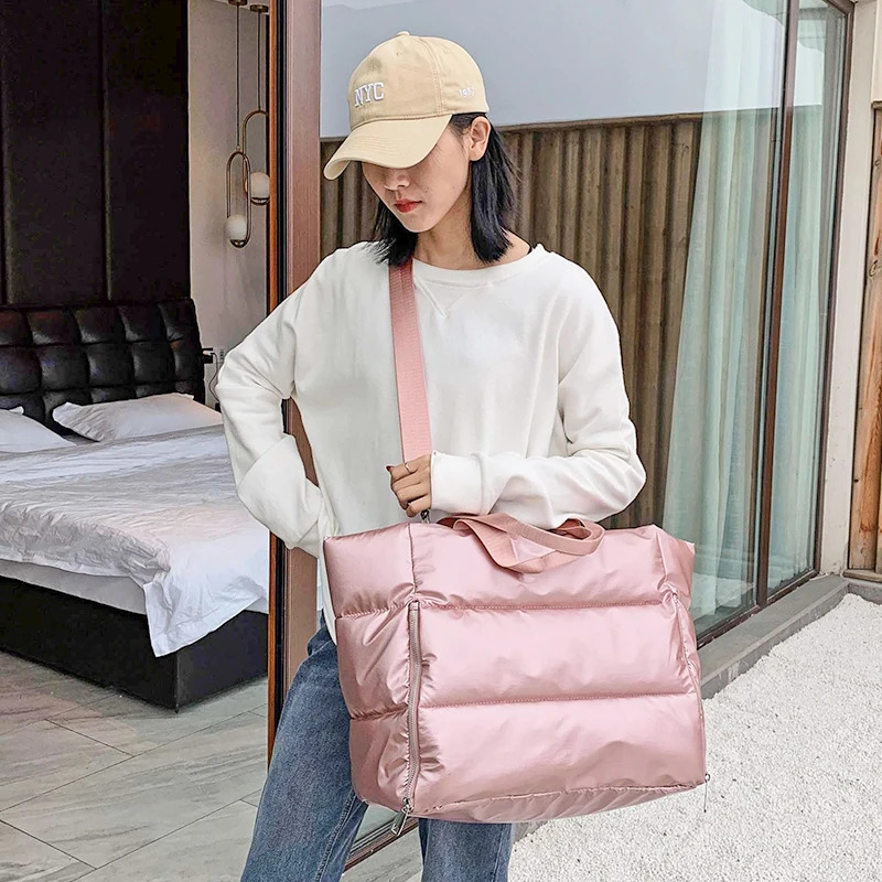 Winter Large Capacity Shoulder Bag for Women Waterproof Nylon Bags Space Pad Cotton Feather Down Bag Large Bag Handbags 241114