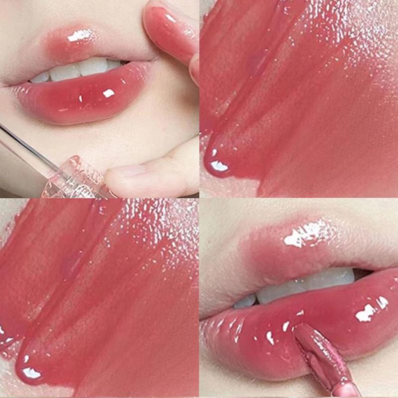 Mirror Water Lip Gloss Non-stick Cup Liquid Lipstick Set Beauty Cosmetics Cute Pink Lip Glaze Lasting Colored Lipstick