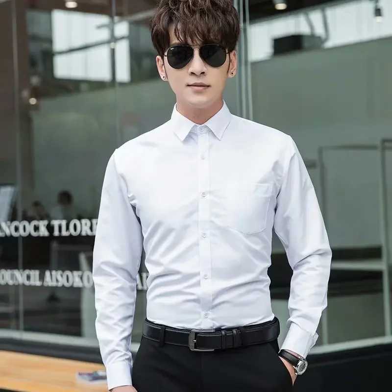 Professional Business Suit Shirt Mens Solid Color Slim Fit Stylish Slimming Effect No Ironing Required Casual Scene ApplicableXJ24113
