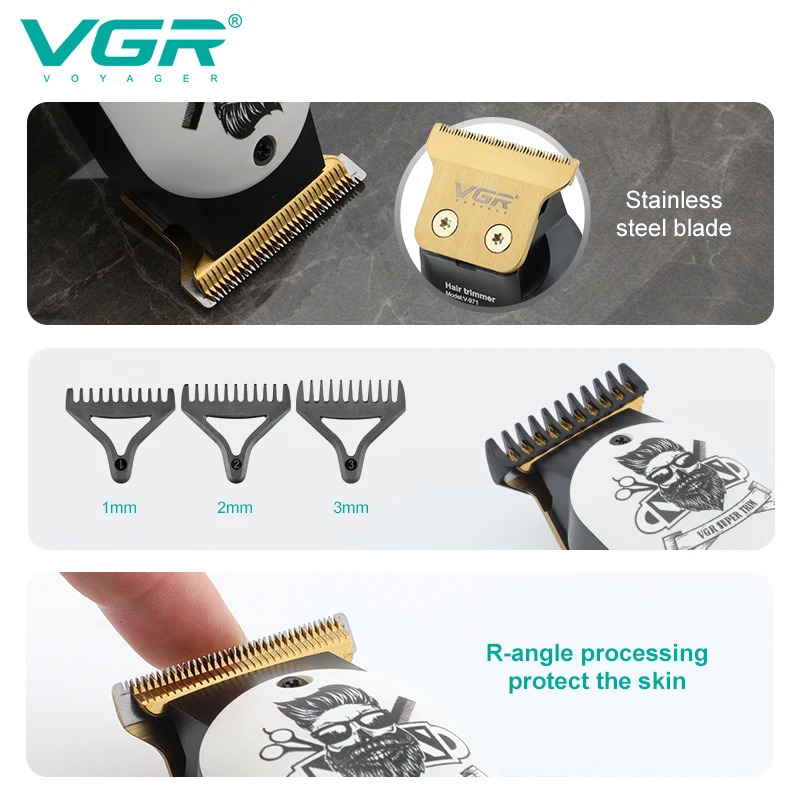 VGR V-971 Beard Trimmer Barber Clipper Cordless Professional Rechargeable Hair Trimmer for Men Fireplaces and Stoves Accesories 240412
