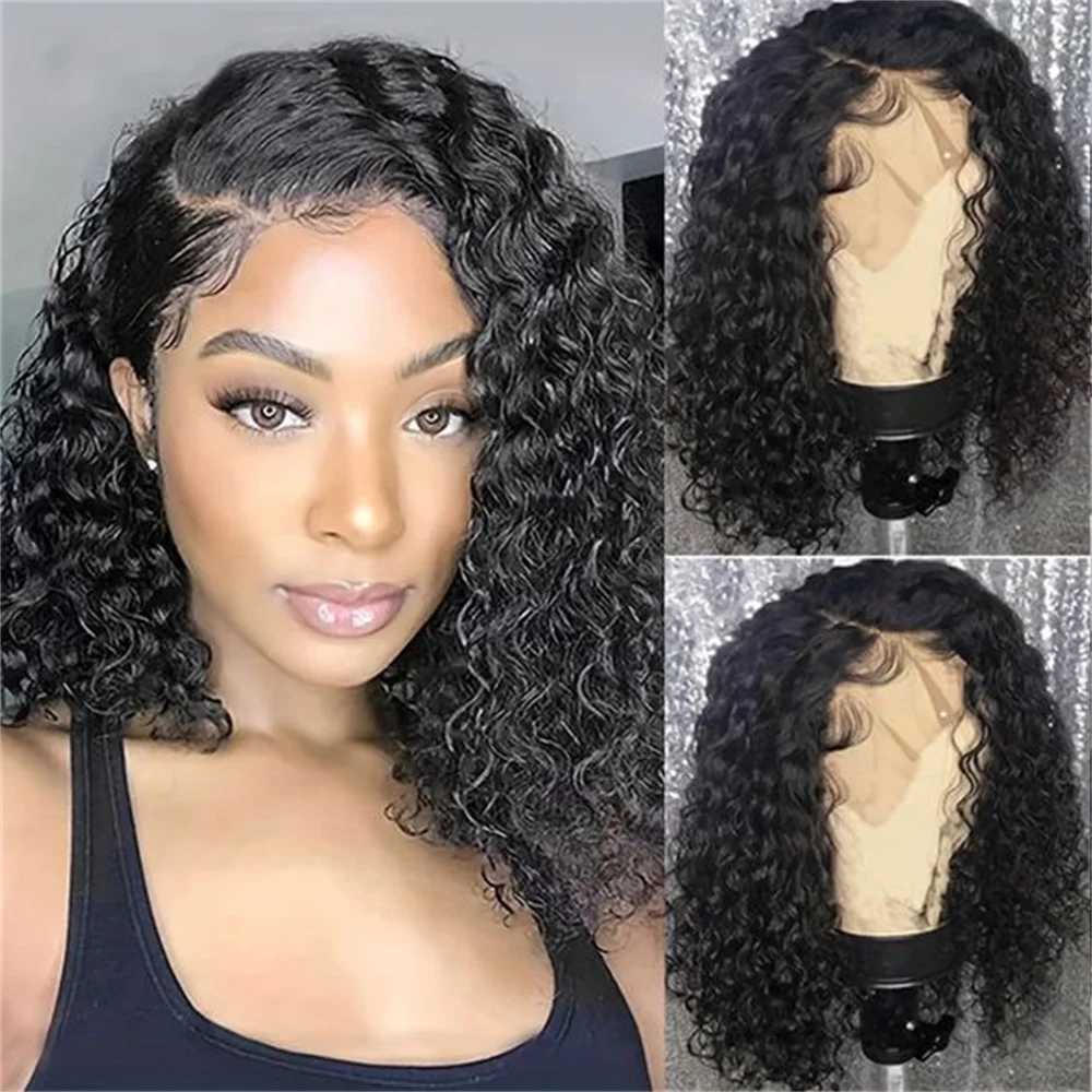 13x4 Bob Wigs Jerry Curly Short Water Wave Lace Frontal Human Hair Wigs Natural Black Brazilian Deep Curly Wigs For Black WomanXJ241113