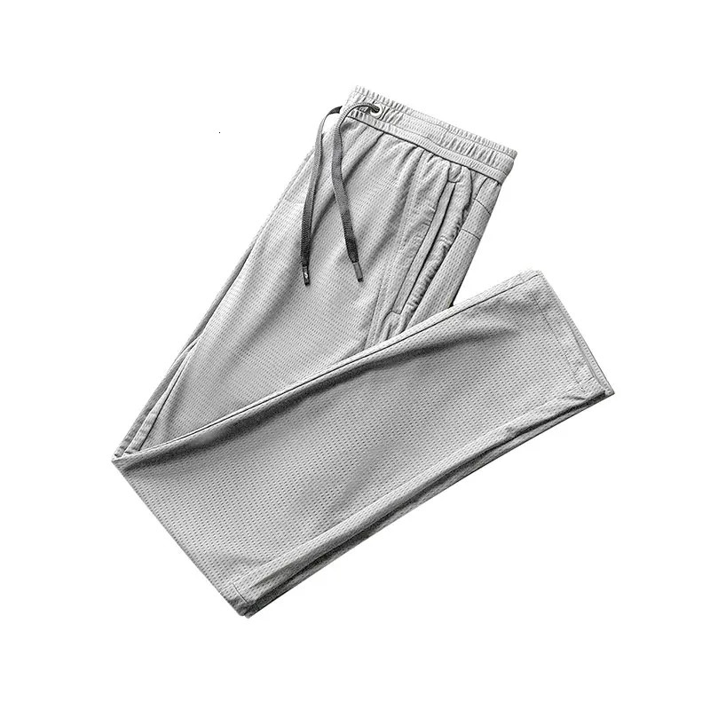 Mesh Summer Ice Silk Sweatpants Mens Loose Breathable Pants Belted Trousers And Straightleg Solid Cool Sweatpant 240412