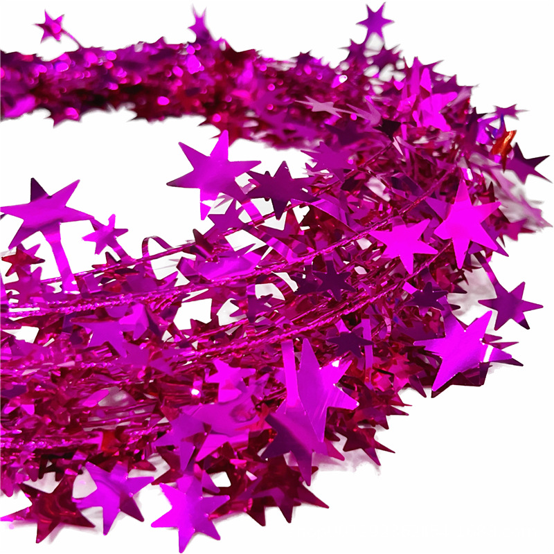 Christmas decorative garland pentagram pull flower gold star rattan wire multi-colour garland wholesale 7.5m long