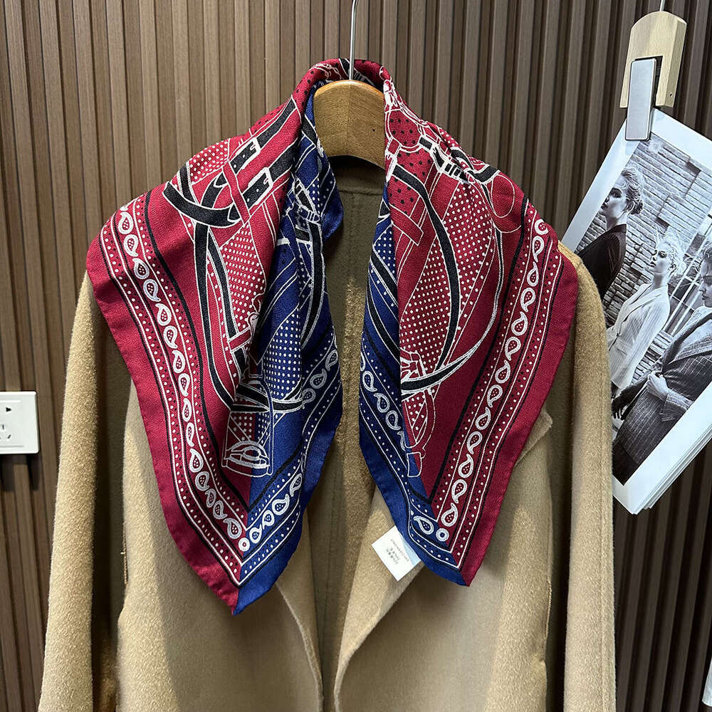 Wave Point Scepter Red Blue Women's Winter New Silk Wool Blended Premium Scarf Shawl