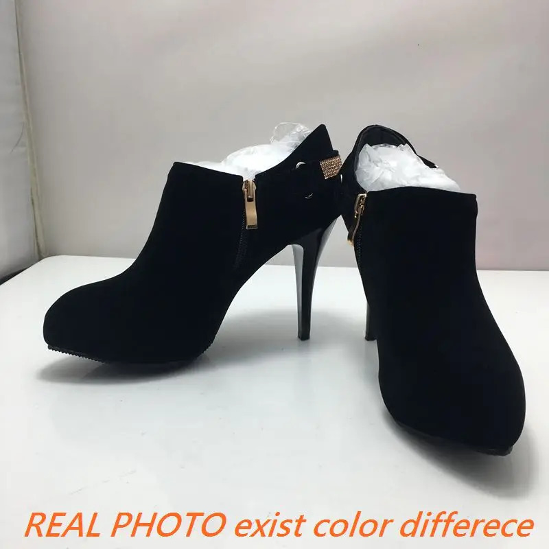 Rear Cat Ankle Boots Pointed Toe Thin Heel Flock Suede Water Diamond Large Size 31-50 Weed Blue Black S2686 241113