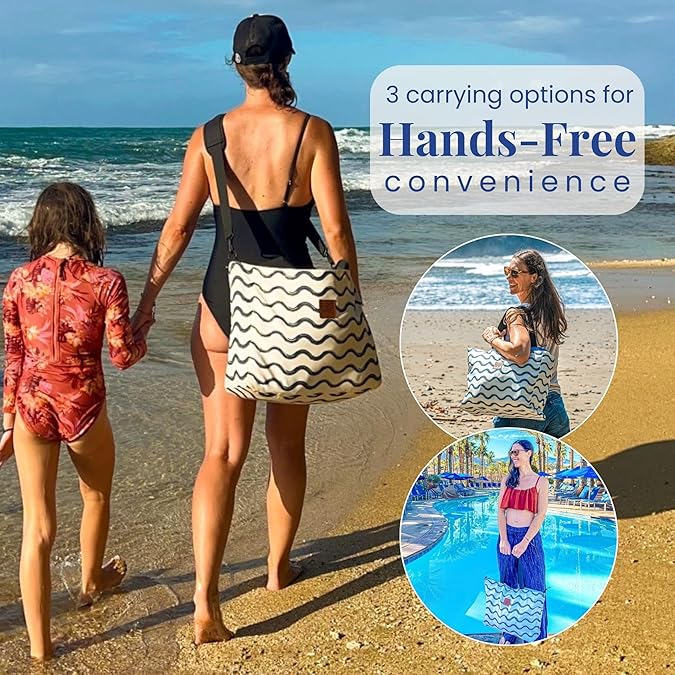 Travel Beach Bag Tote, Lightweight Beach Bag, Packable Beach Bags , Vacation Bag with Zipper, Gifts For Women