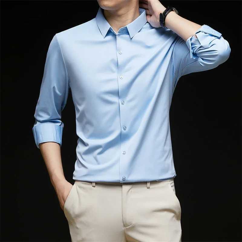 New Mens Business Casual Long Sleeved Solid Color Shirt Wrinkle Resistant Wrinkle Free Comfortable All Season Versatile TopXJ24113