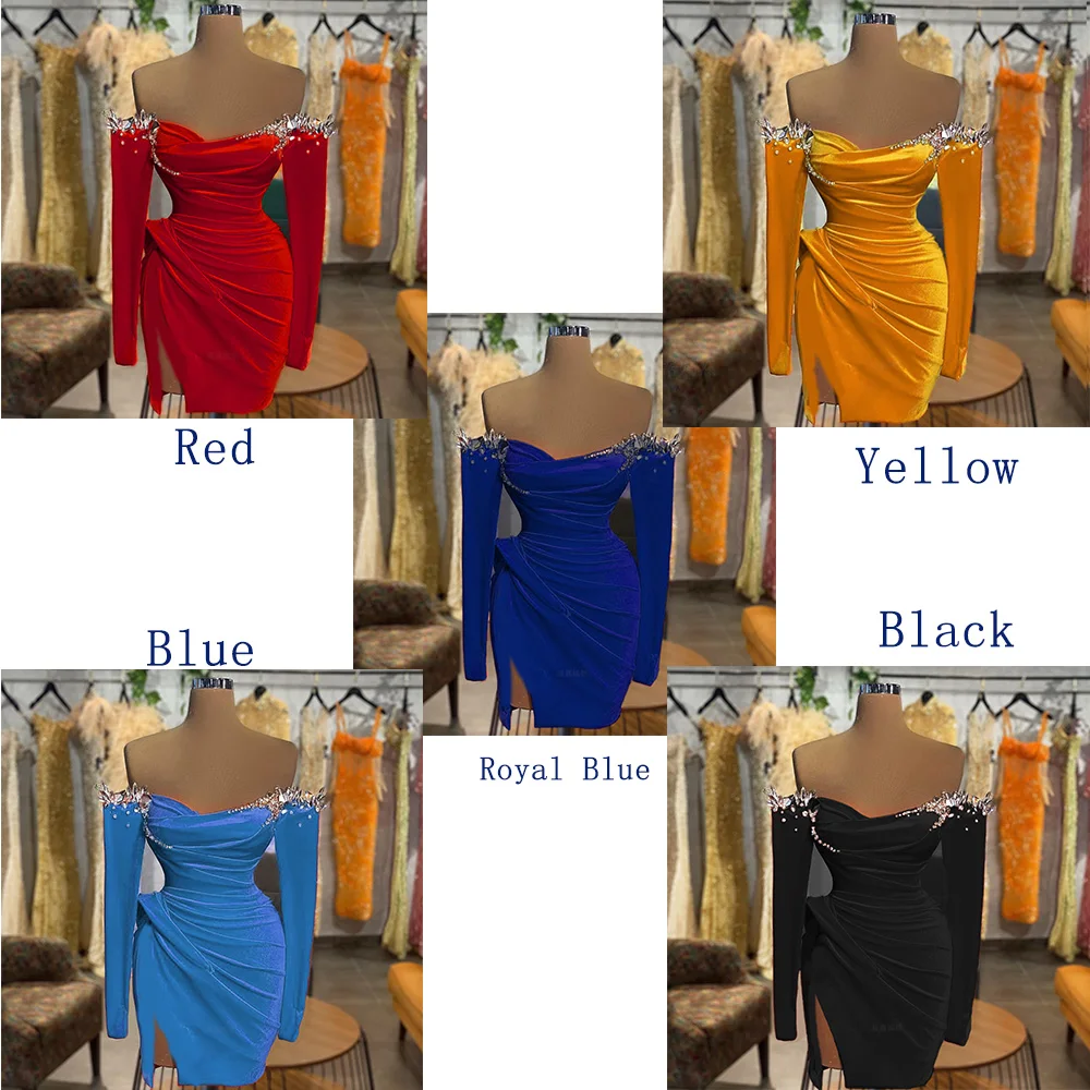Orange Cocktail Dresses Luxury Bead Crystal Mini Party Dress For Women 2024 Off-The-Shoulder Sheath Prom Gowns robes de soiree 2 Styles