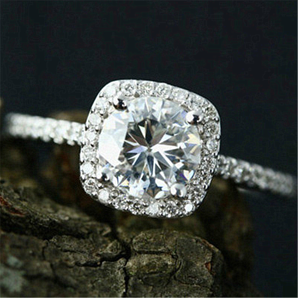 1CT Moissanite Diamond Luxury Jewelry Wedding Rings Real 925 Sterling Silver Round Cut White Gemstones Party Eternity Women Bridal Ring For Lover Gift