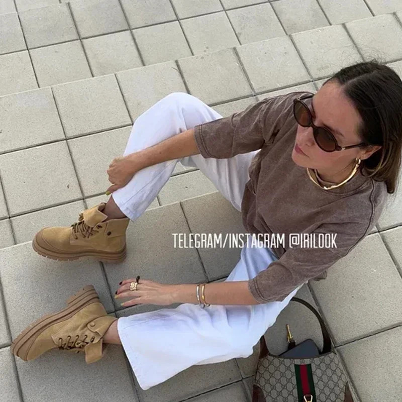 JOZHATA size 35-40 womens ankle boots suede leather folded on lace thick high heels shorts 2025 casual daily wear 241113