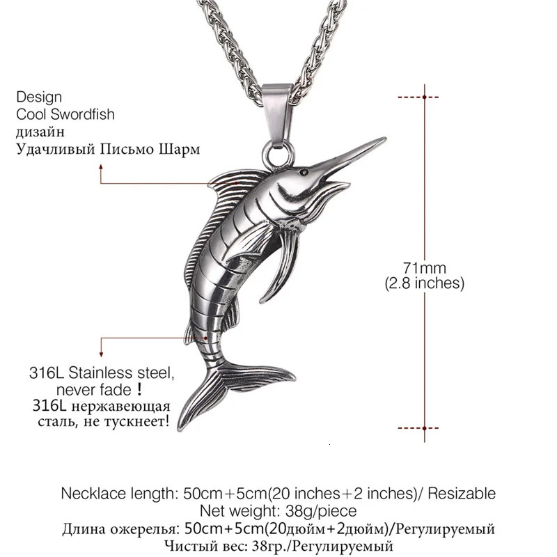 Collare Big Swordfish Pendant Gold/Black Color Stainless Steel Sea Animal Jewelry Wholesale Fish Marlin Swordfish Necklace P805 241113