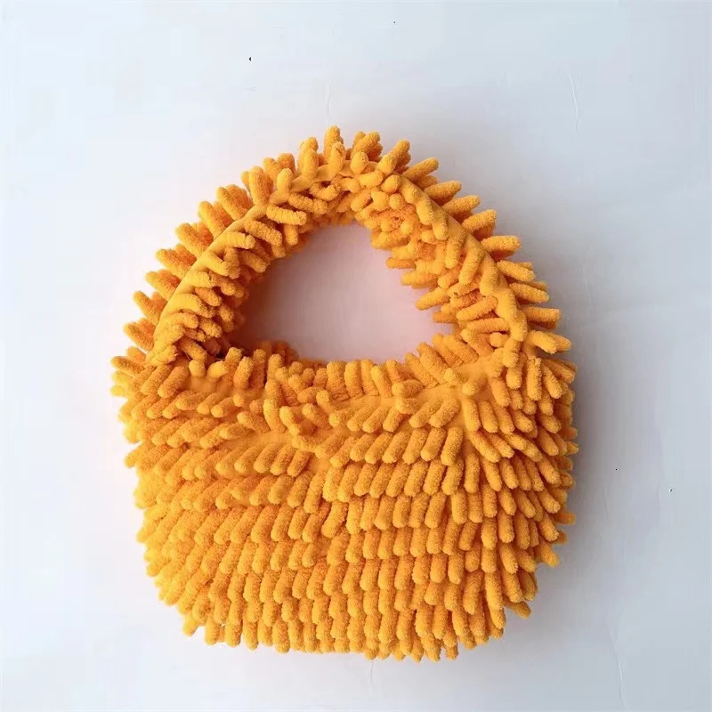 Simple Women Soft Plush Hobos Shoulder Bags Winter Furry Ladies Clutch Purse Handbag Fashion Female Underarm Bag 241114