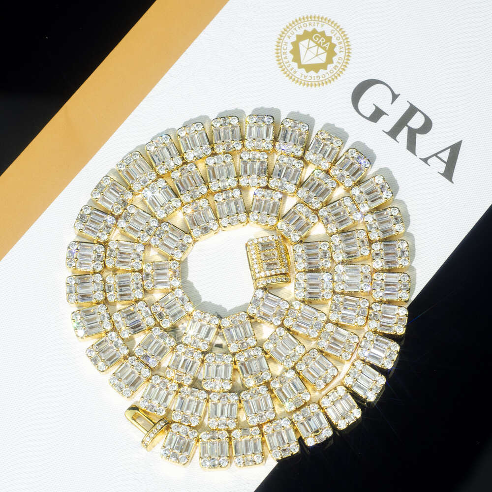 moissanite chain Factory 10mm VVS Moissanite Baguette Diamond Cluster Tennis Chain Necklace Bracelet Iced Out Clustered Women Men Jewelry