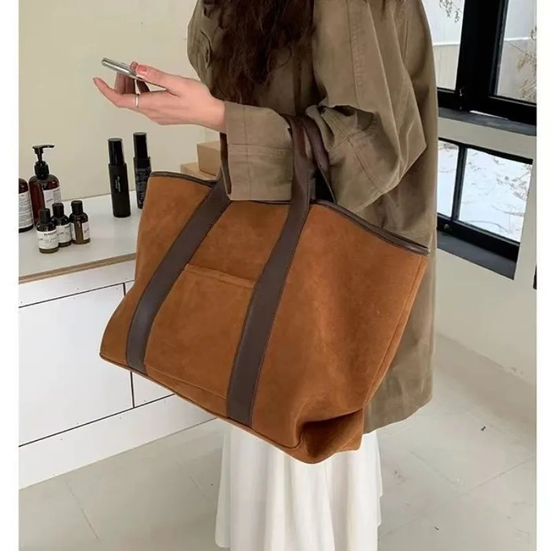 Autumn Winter Womens Bag Vintage Suede Large Capacity Handbag Simple Fashion Tote Large Purses and Handbags er 241114